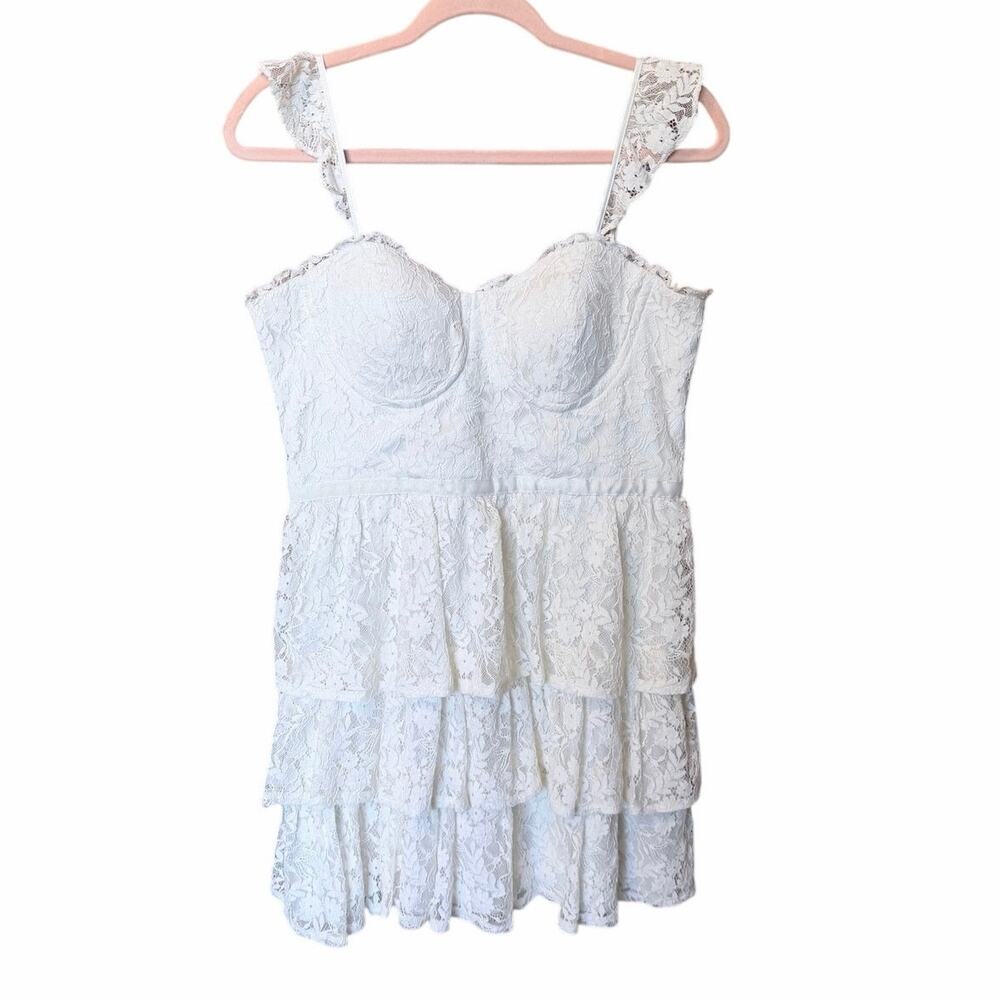 NWT Altar’d State ivory lace tiered mini dress size large boho coquette party